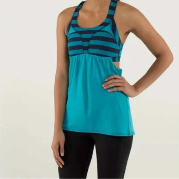 Lululemon 2-In-Run Micro Macro Stripe Surge Stripe Built in Bra Tank  Sz 12 - Picture 1 of 8
